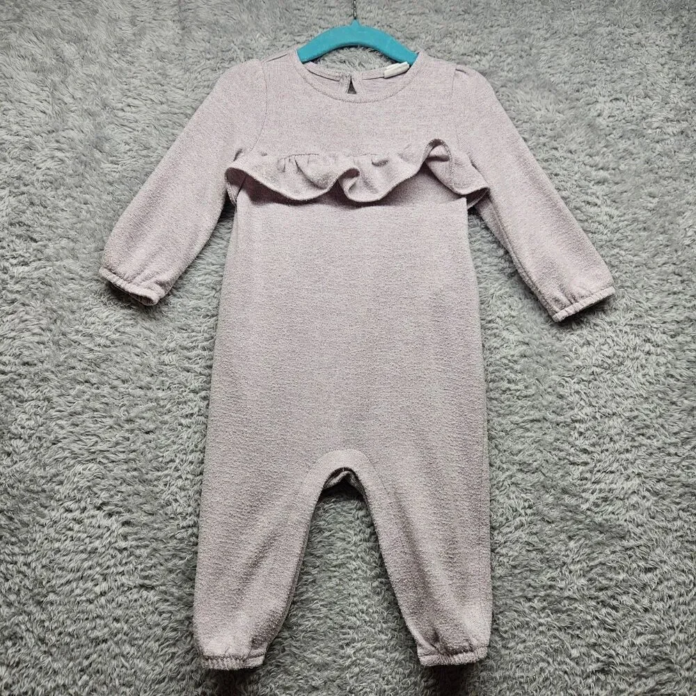 Baby Gap Girl Purple Romper One Piece Outfit Size 6-12 Months Ruffle Longsleeve